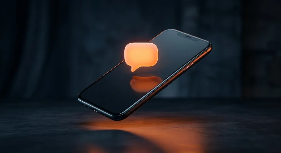 Smartphone mit orange leuchtender Sprechblase als Sinnbild für den Einstieg in KI-Assistenten
