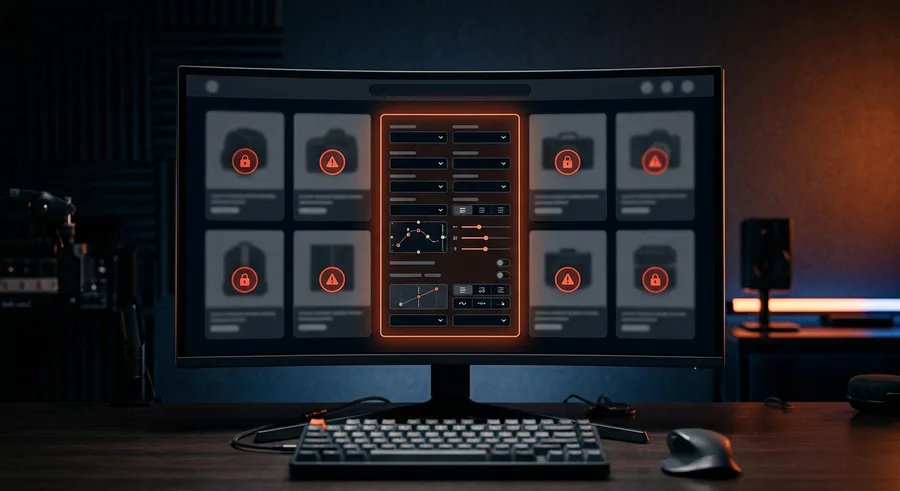 Monitor with a product grid, locked products and an active configurator