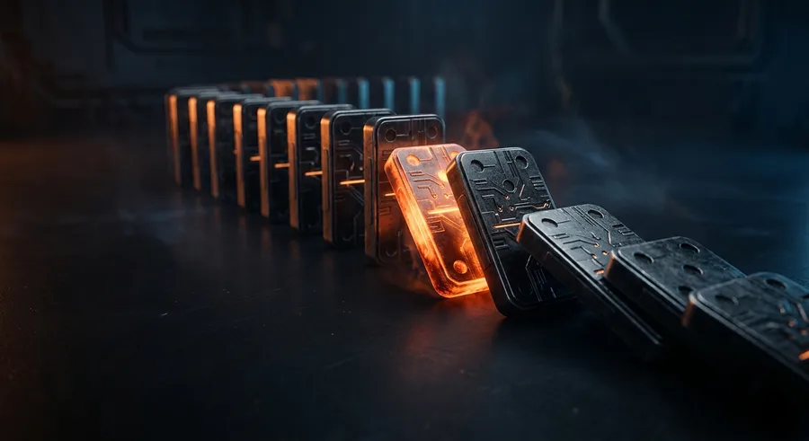 Toppling dominoes with one glowing piece