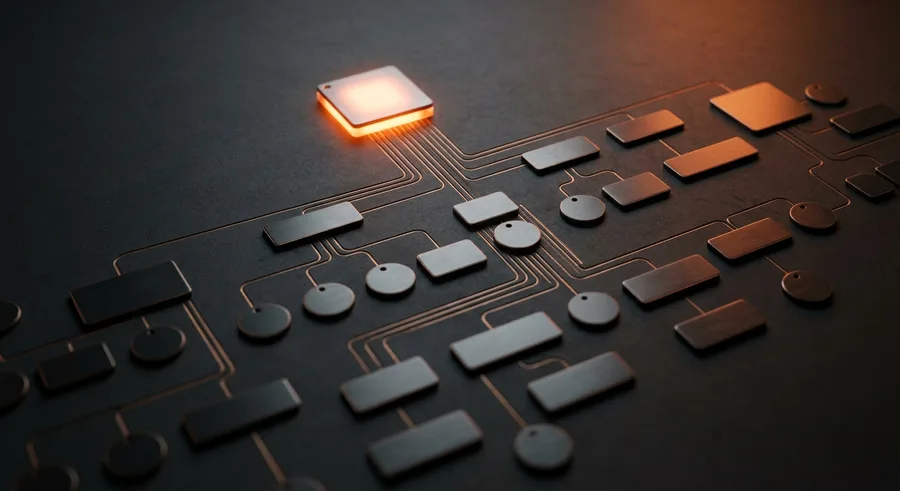 Leiterplatte mit leuchtendem Chip als Sinnbild für strukturierte Daten
