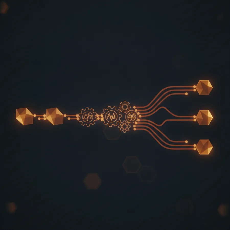 Zahnräder in der Mitte verteilen Datenpakete auf mehrere Ziele: ein automatisierter Workflow