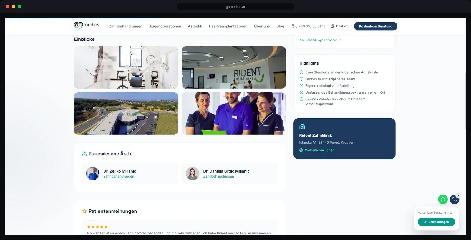 Product detail page with technical information