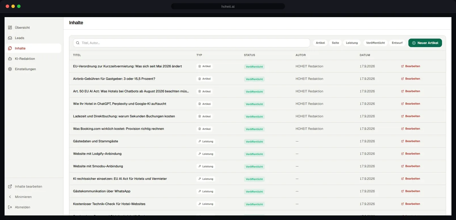 Dashboard für Gastgeber