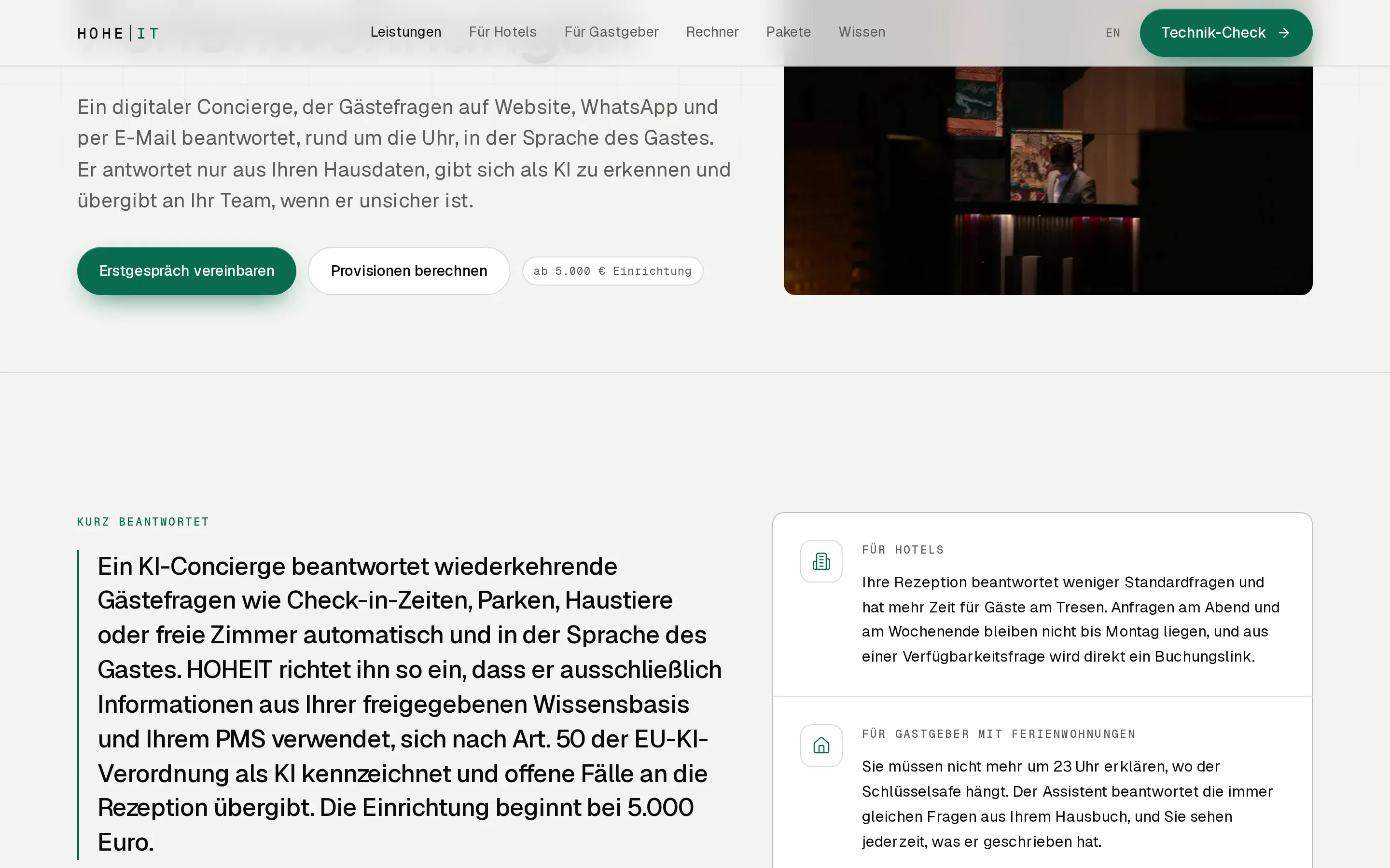 KI-Concierge: antwortet nur aus den Hausdaten und übergibt an das Team