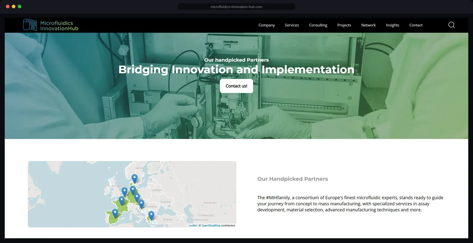 Network page with an interactive map