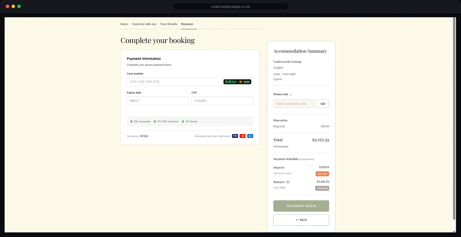 Payment with Stripe, deposit included