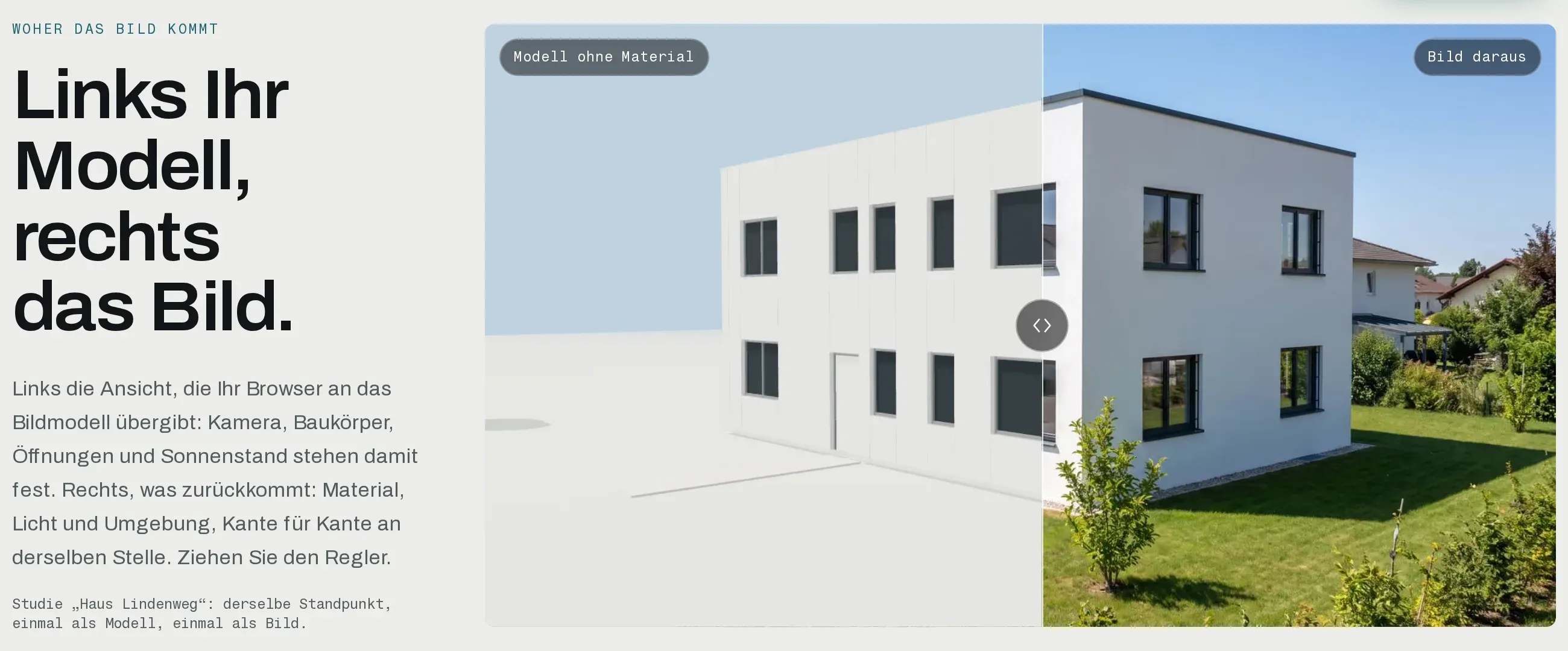 Links das Modell, rechts das daraus gerechnete Bild